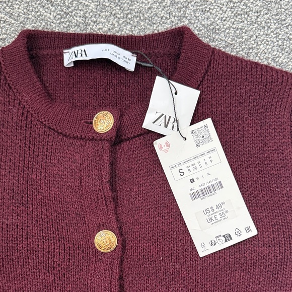 Zara Maroon Knit Cardigan with Gold Accents - Picture 2 of 2
